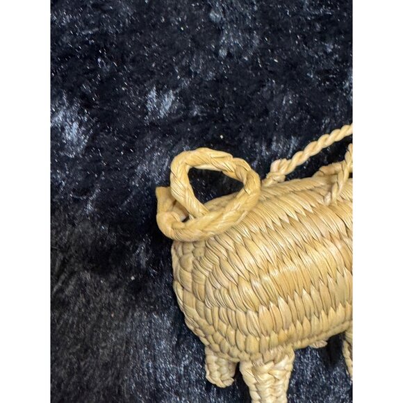 Vintage Handwoven Straw Pig-Shaped Ornament With Braided Loop For Hanging - Picture 5 of 9